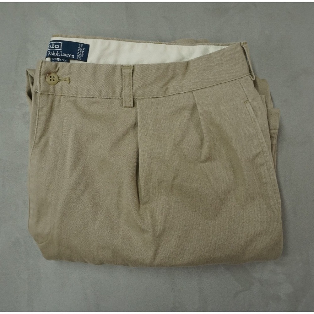 Vintage Polo Ralph Lauren Andrew Pants Mens‎ 40x30 Khaki Pleated Chino EUC